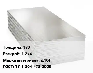 Алюминиевый лист 180 1.2х4 Марка: Д16Т ГОСТ: ТУ 1-804-473-2009